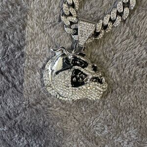 Silver and Black Dog Pendant Necklace